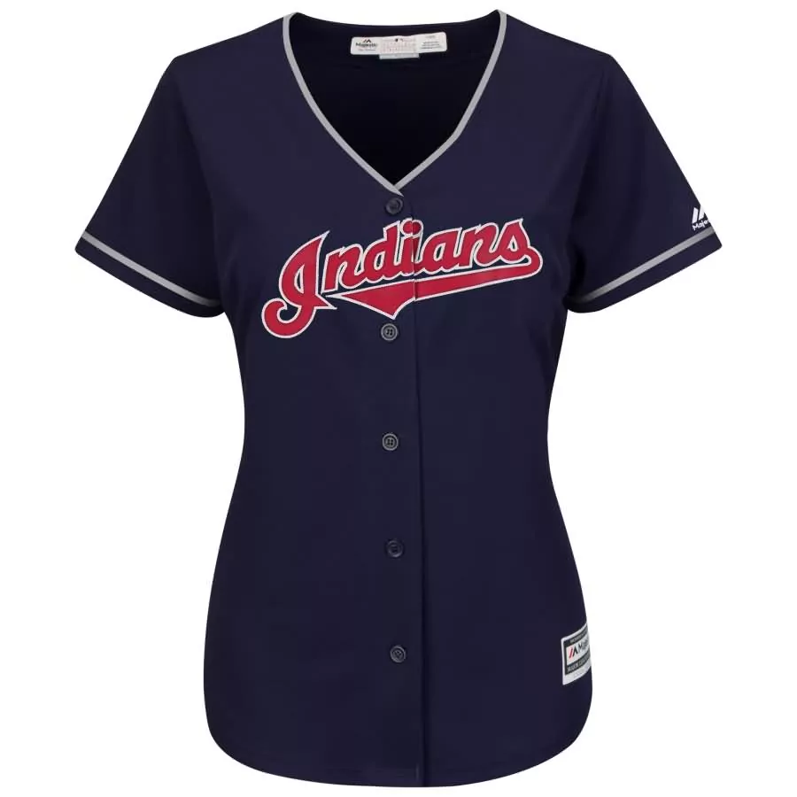 Prince Team Cleveland Indians Jersey Navy Women Red Gray Alternate Cool Base Replica