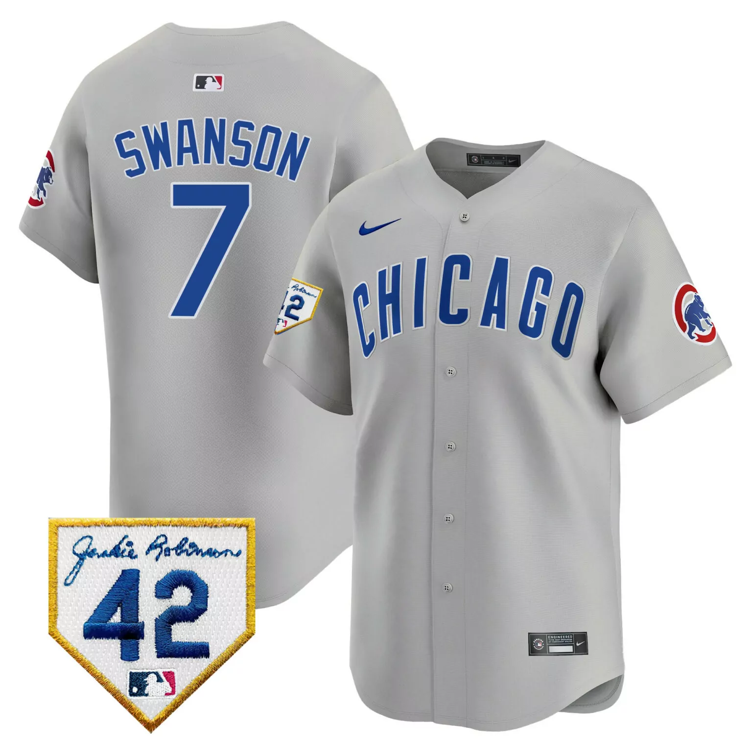 Dansby Swanson 7 Chicago Cubs Jersey Grey Jackie Robinson Day 42 Men MLB Blue Red