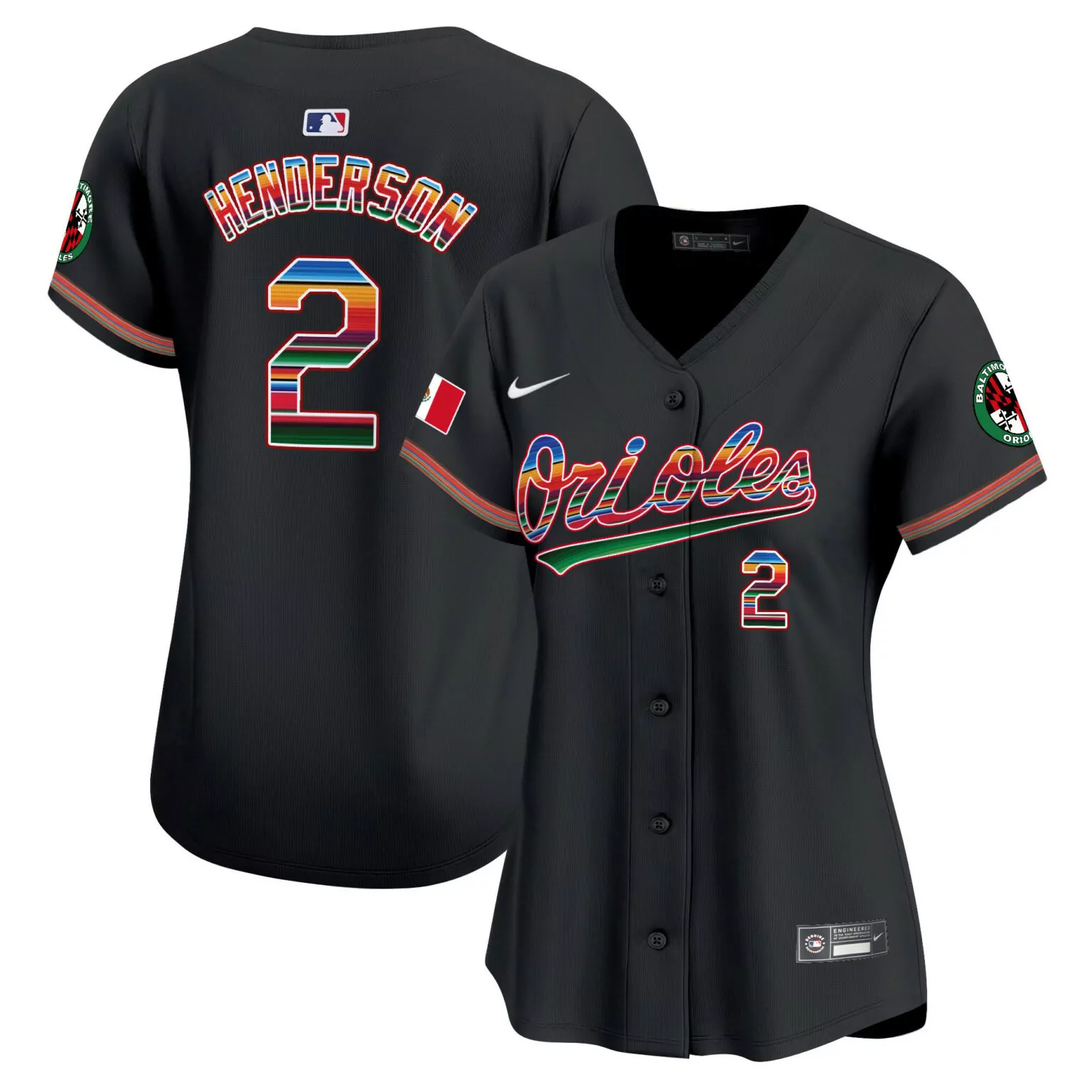 Gunnar Henderson 2 Orioles Jersey Black City Connect Mexico Flag Baltimore 2023 Women