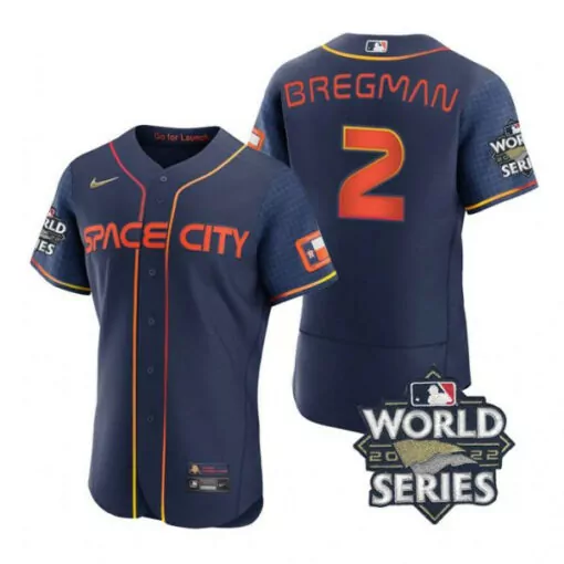 Alex Bregman 2 Houston Astros Jersey Navy World Series 2022 Men Orange Yellow Red