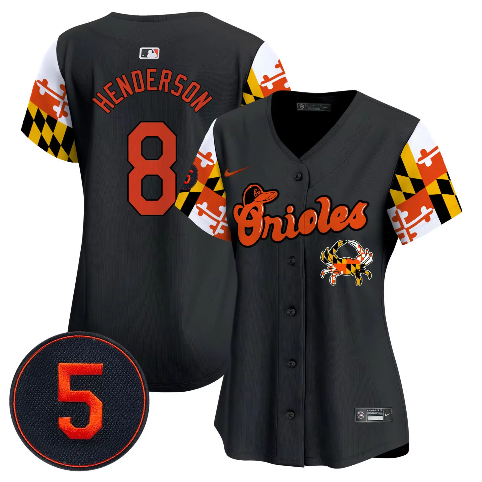 Gunnar Henderson 8 Orioles Jersey Black Crab Women Alternate Split Design Orange