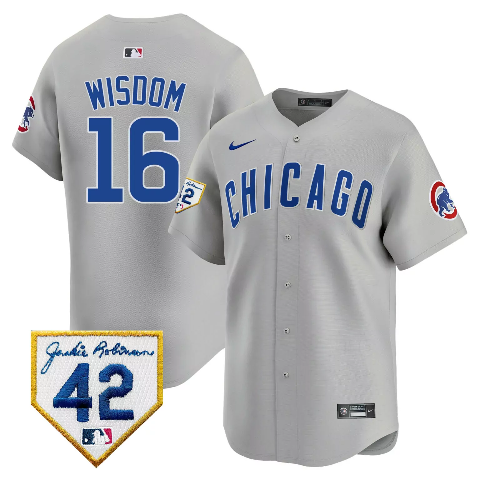 Patrick Wisdom 16 Chicago Cubs Jersey Gray Jackie Robinson 42 Men Blue White Red