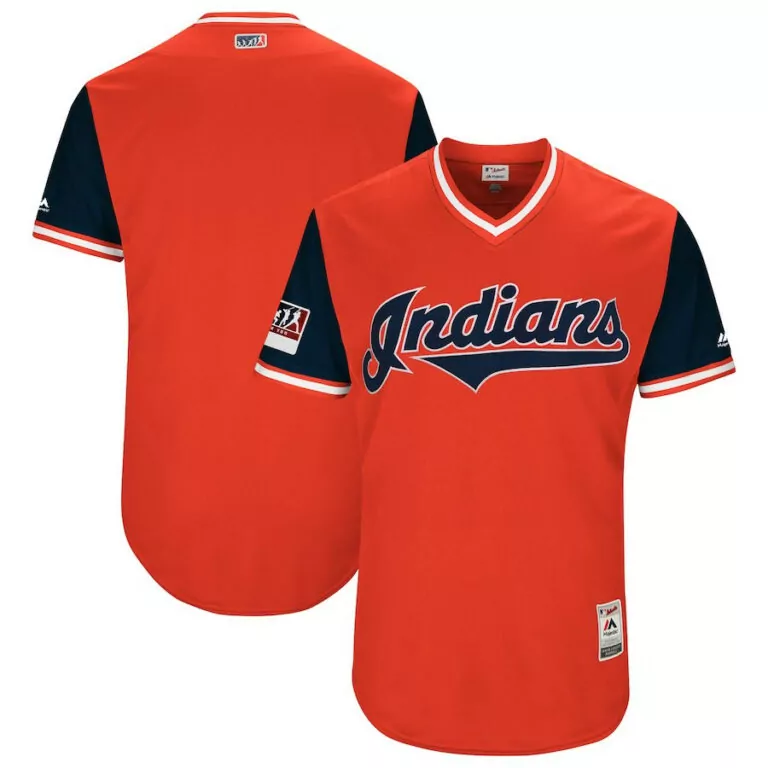 Custom Cleveland Indians Jersey Orange Men Navy Blue
