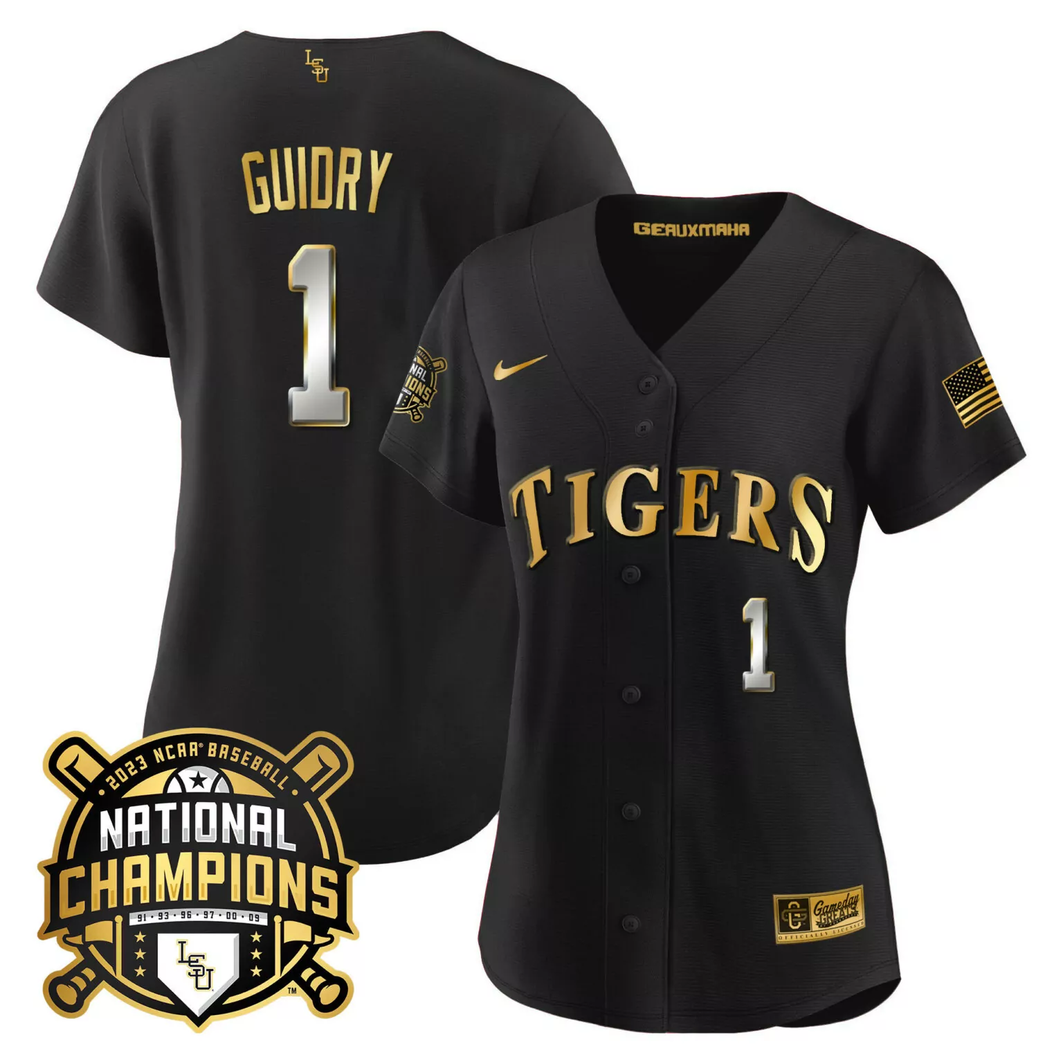 Weylin Guidry 1 Tigers Jersey Black 2023 National Champions American Flag Men Gold