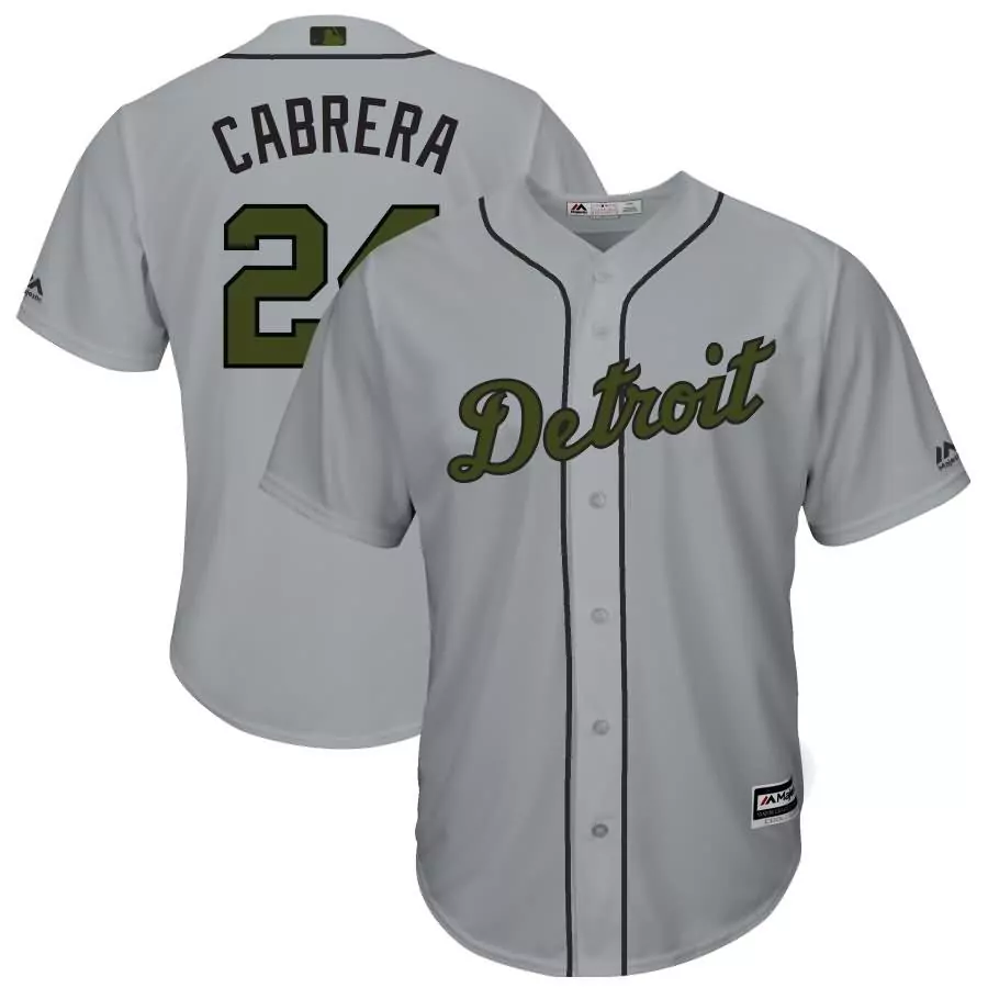 Miguel Cabrera 24 Detroit Tigers Jersey Gray Men Olive Green Black Cool Base