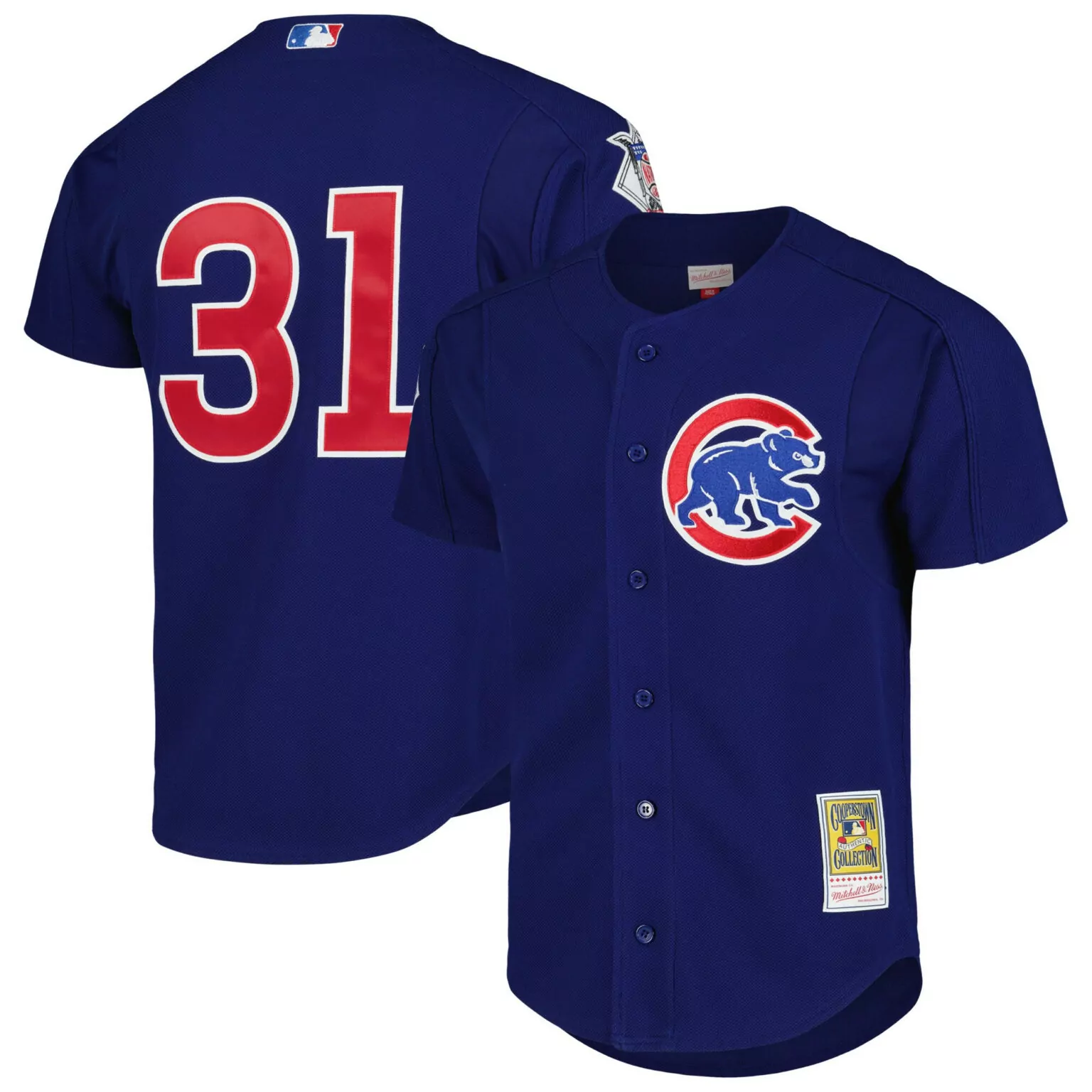 Custom Cubs 31 Jersey Blue Men Red White Cooperstown Collection