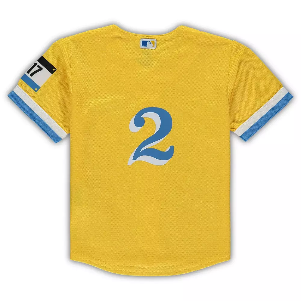 Custom Milwaukee Brewers 2 Jersey Yellow Men Blue White Replica