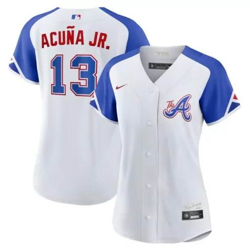 Ronald Acua Jr. 13 Atlanta Braves Jersey White Women Blue Red