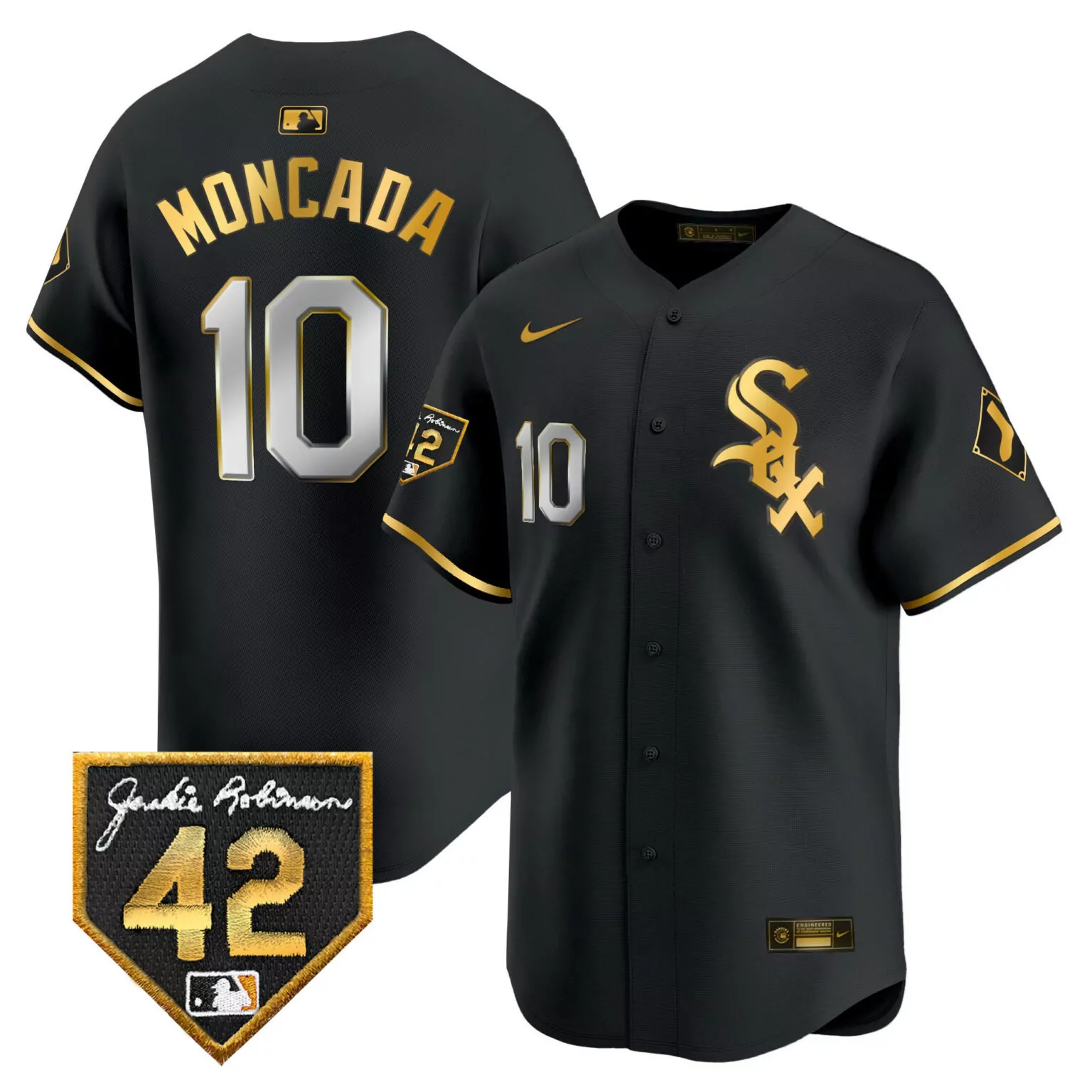 Moncada 10 Chicago White Sox Jersey Black Jackie Robinson Day 42 Men Button-up Gold