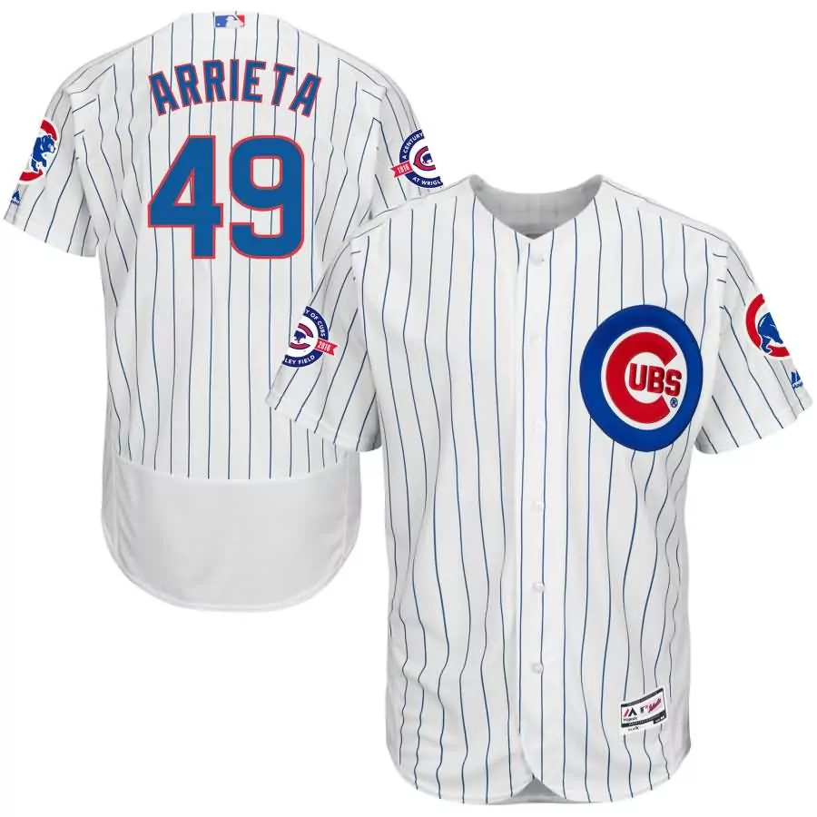 Jake Arrieta 49 Cubs Jersey White Men Blue Home Flex Base Collection