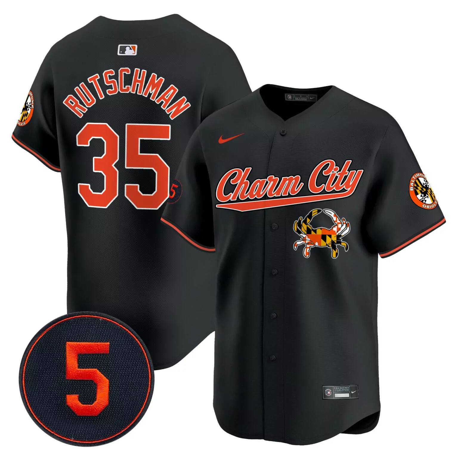 Adley Rutschman 35 Jersey Black City Connect Baltimore Orioles Crab Maryland Flag