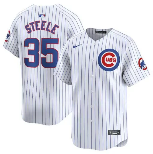 Justin Steele 35 Cubs Jersey White Men Blue Home Stitched
