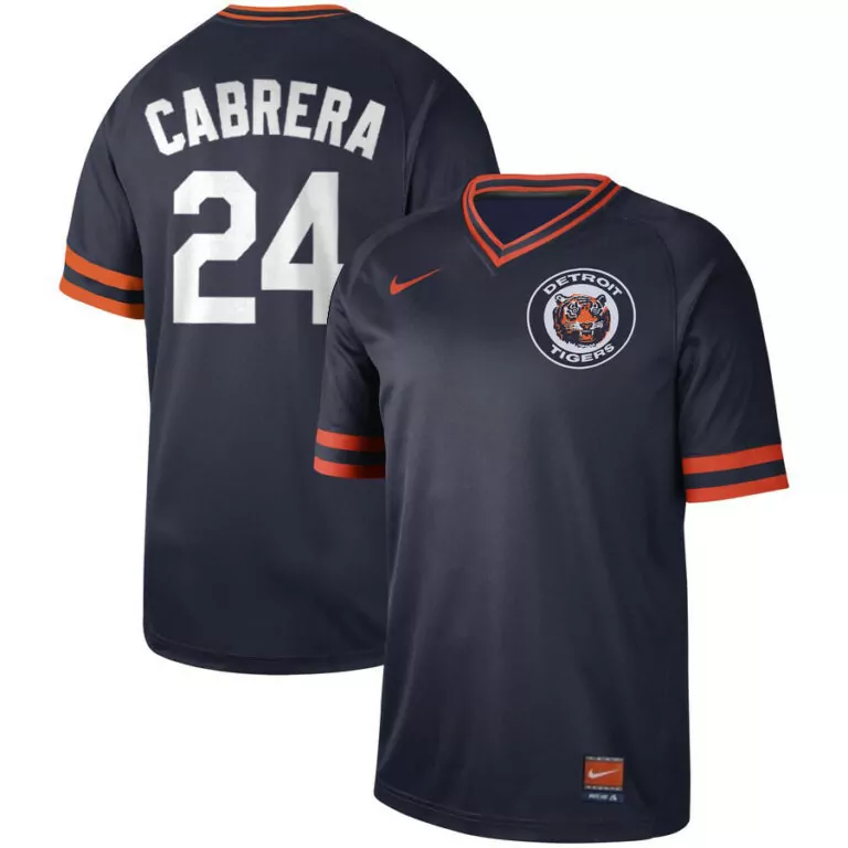 Miguel Cabrera 24 Detroit Tigers Jersey Navy Men Orange Cooperstown Collection Stitched