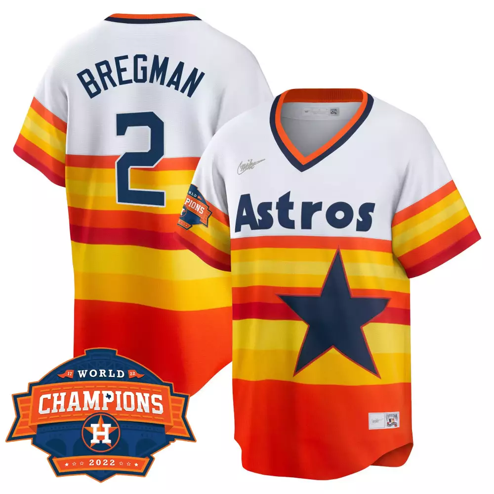 Alex Bregman 2 Astros Jersey White World Series Champions 2022 Men Orange Yellow