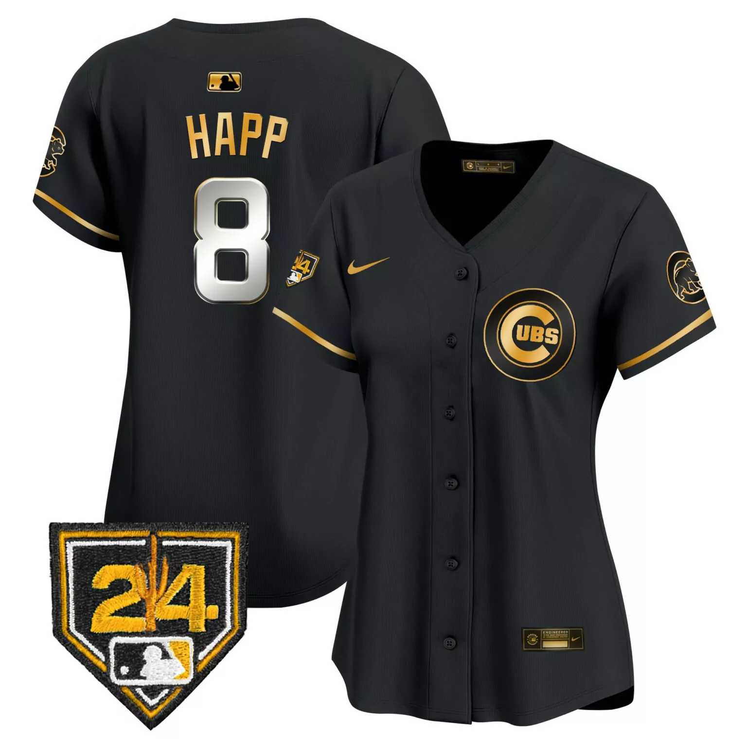 Ian Happ 8 Cubs Jersey Black Men Gold v2 All Stitched
