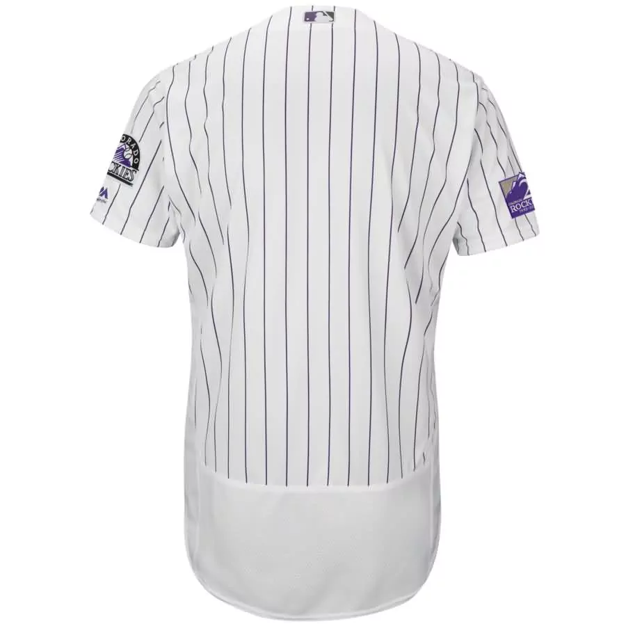 Custom Colorado Rockies Jersey White Majestic Men Pinstripe Purple Home Flex Base