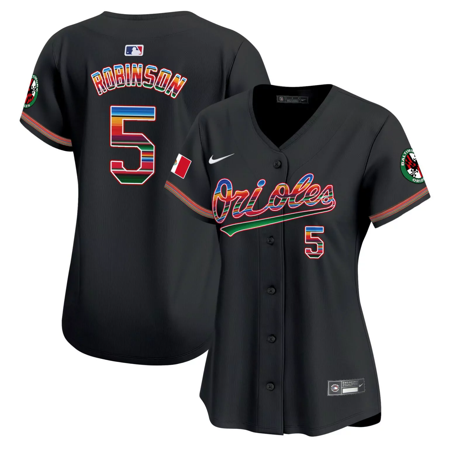 Brooks Robinson 5 Orioles Jersey Black City Connect Mexico Flag 2023 Women Alternate