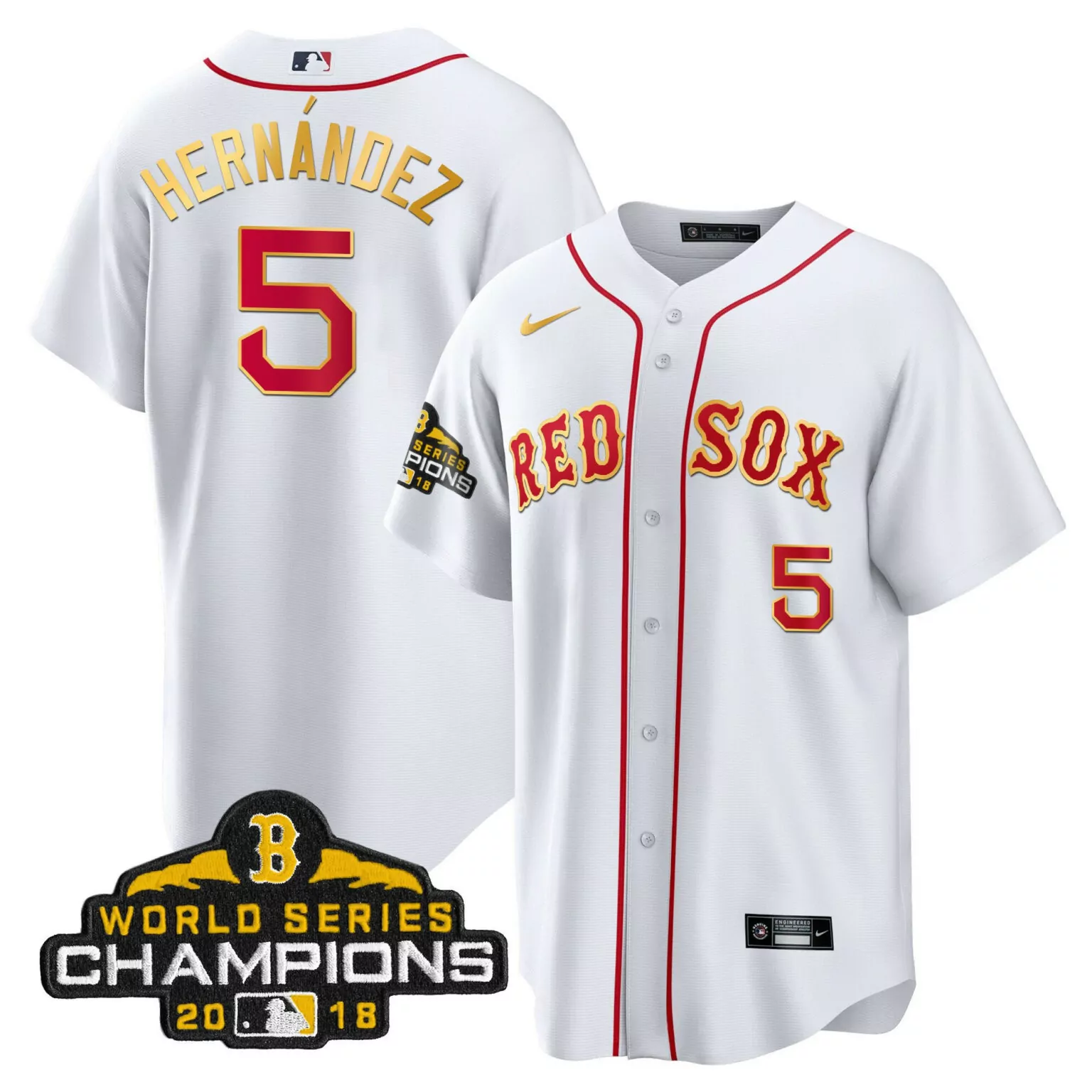 Enrique Hernandez 5 Jersey White Boston Red Sox World Series Champions 2018 Men Gold