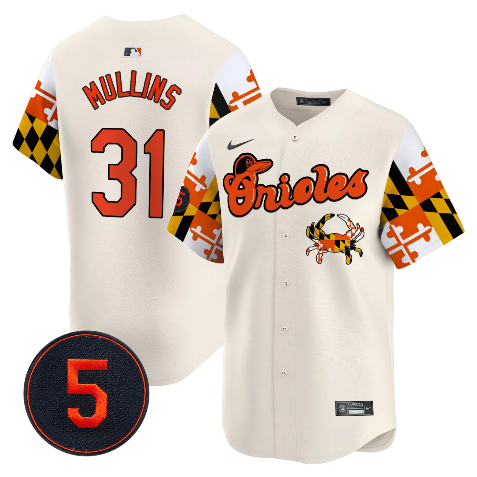Cedric Mullins 31 Orioles Jersey Cream Maryland Flag Men Alternate Custom Design