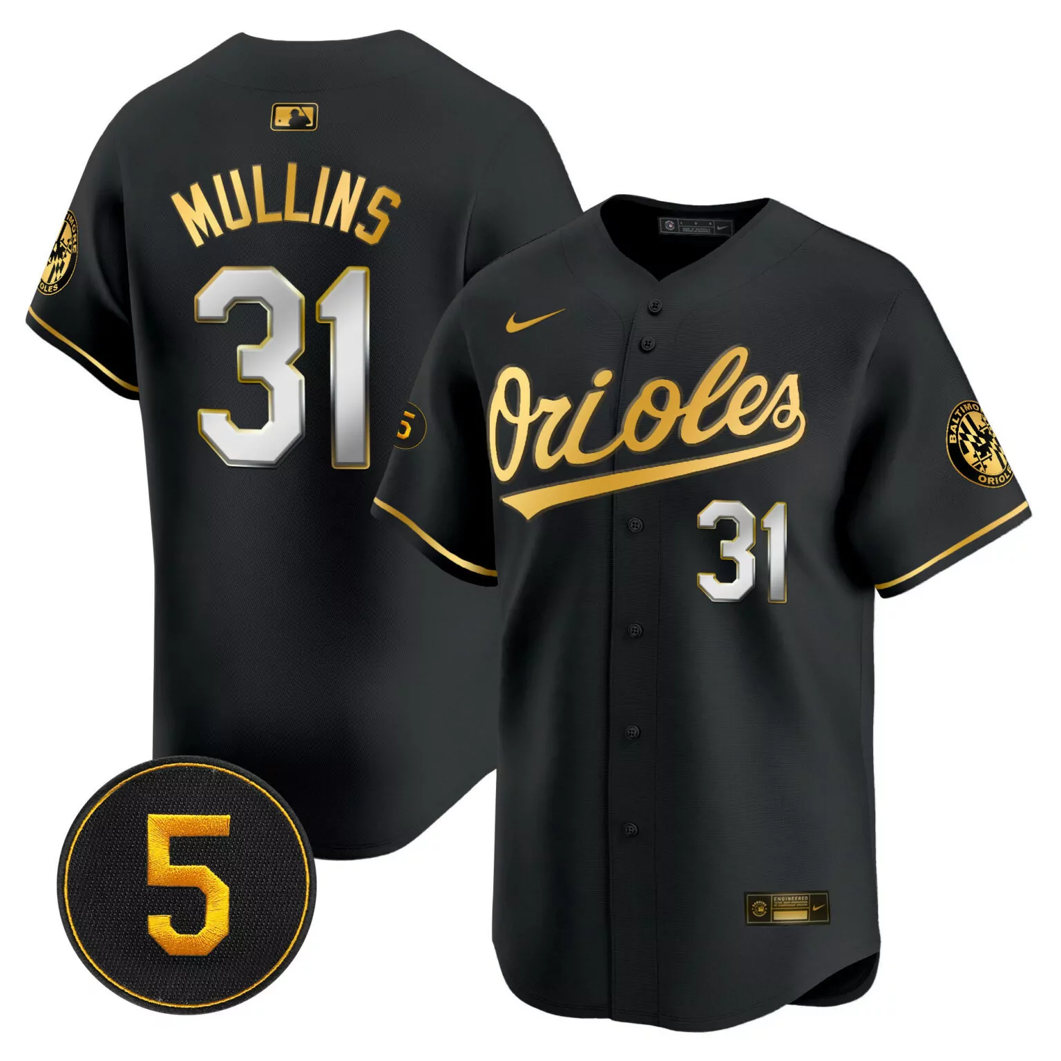 Cedric Mullins 31 Orioles Jersey Black Men Gold White All Stitched