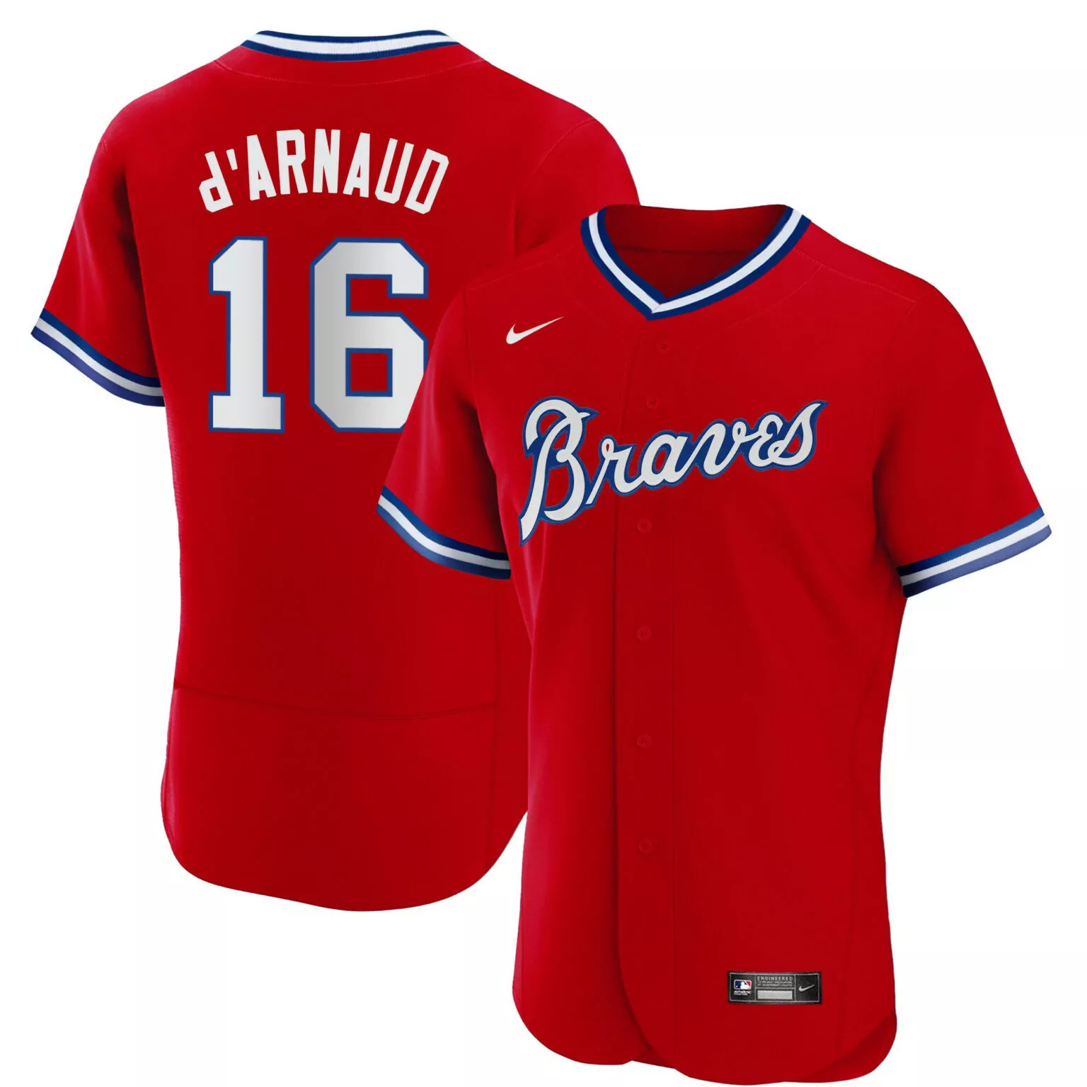 Travis Darnaud 16 Braves Jersey Red Men White Blue Throwback All Stitched
