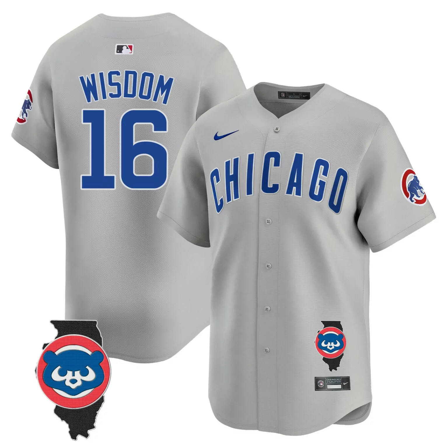 Patrick Wisdom 16 Cubs Jersey Grey City Connect Illinois State Shape Chicago 2023