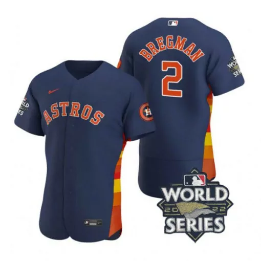 Alex Bregman 2 Astros Jersey Navy World Series 2022 Men Split Design Orange Yellow
