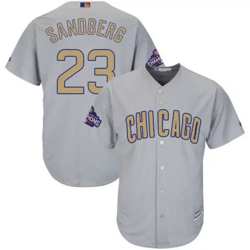 Ryne Sandberg 23 Chicago Cubs Jersey Gray World Series Champions Men Tan Blue Cool