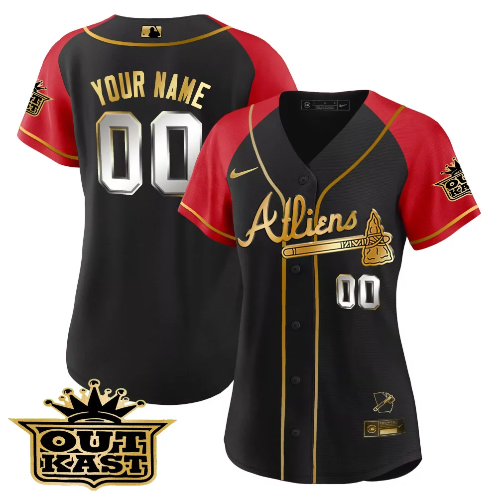 Custom Aliens Jersey Black Outkast Alternate Gold Red Cool Base All Stitched