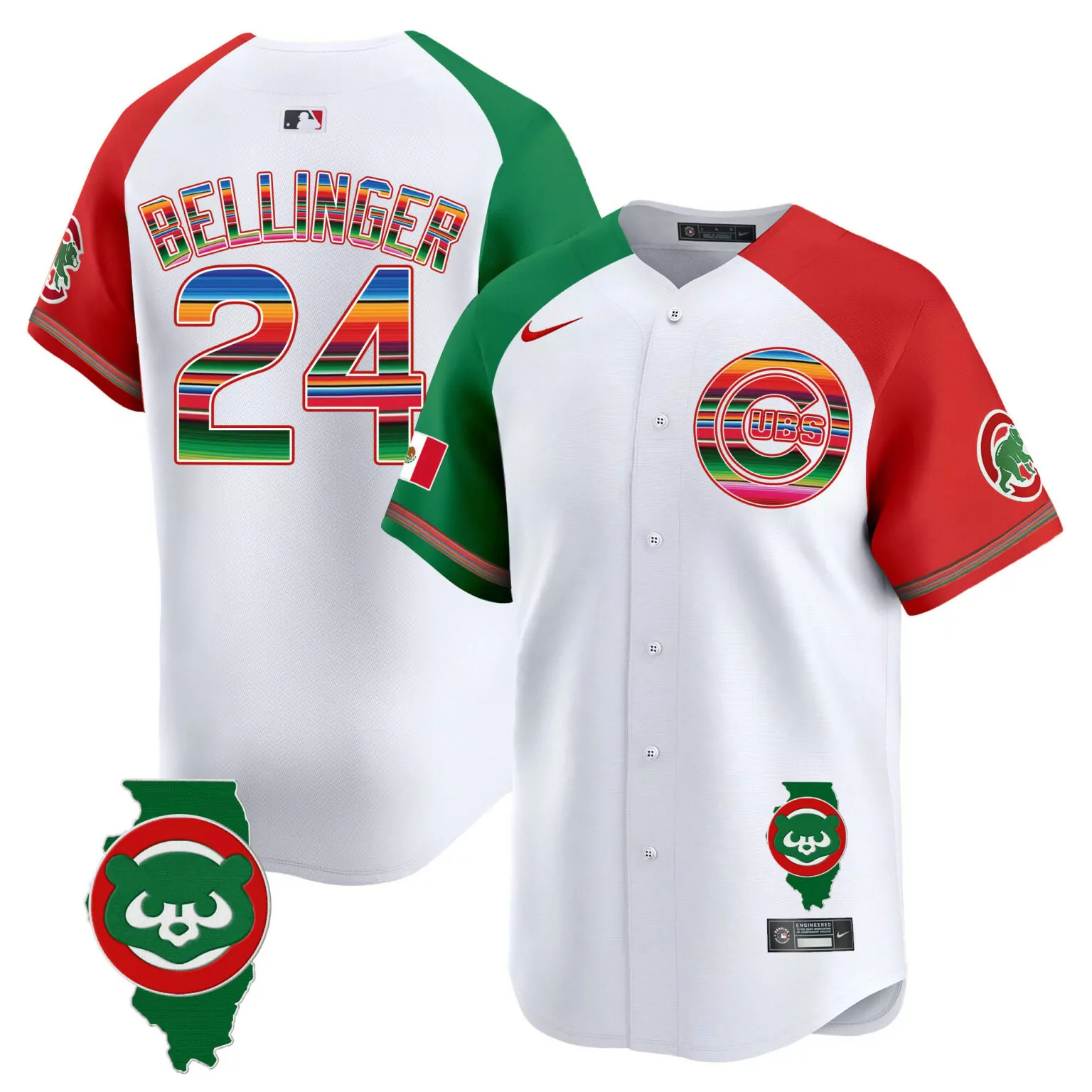 Cody Bellinger 24 Cubs Jersey White Cinco De Mayo Illinois Mexican Flag Men Split