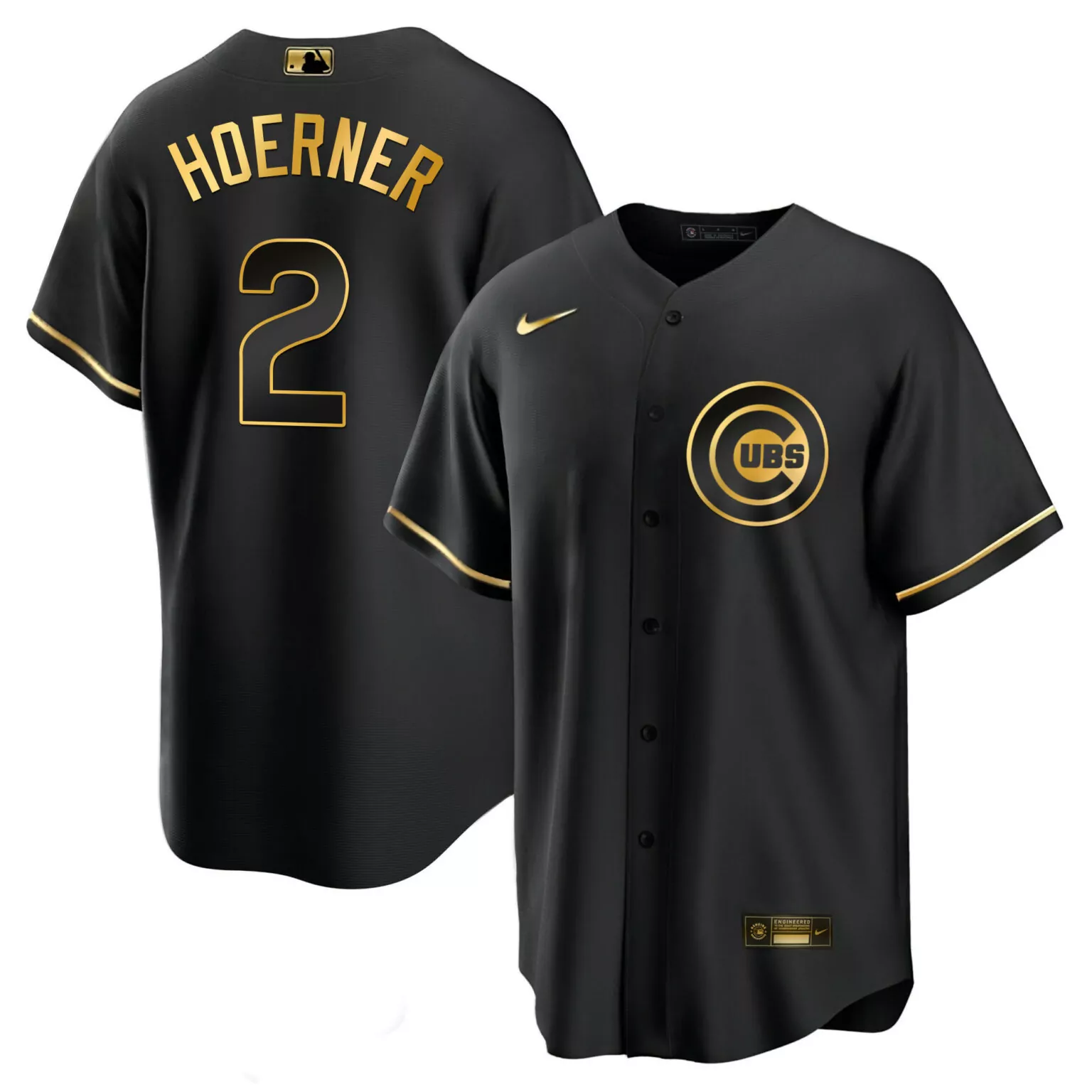 Nico Hoerner 2 Cubs Jersey Black Men Gold Cool All Stitched