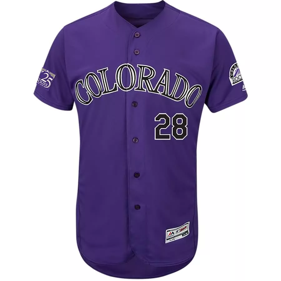 Nolan Arenado 28 Colorado Rockies Jersey Purple 25th Anniversary Black White Flex