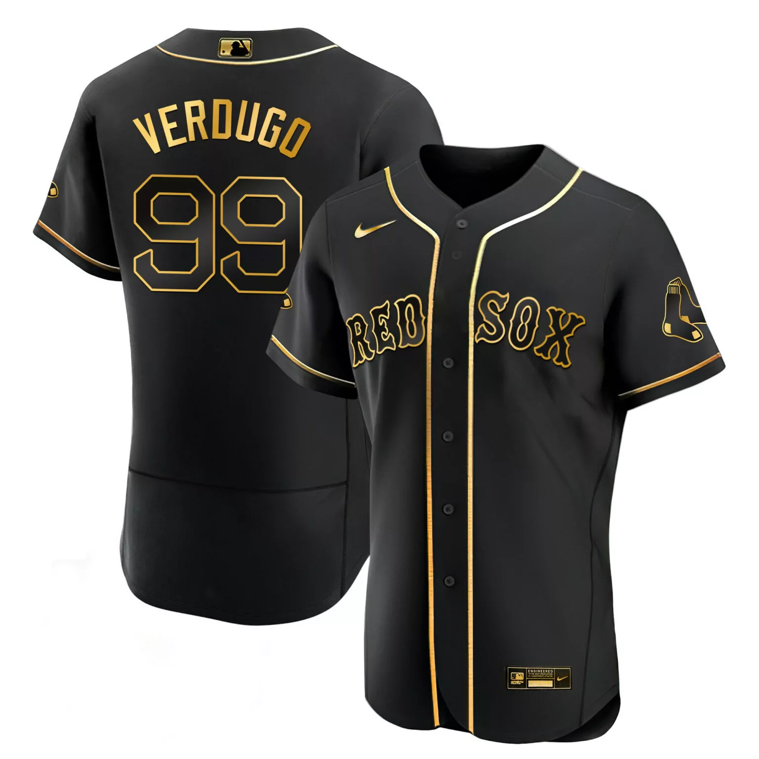Alex Verdugo 99 Red Sox Jersey Black Men Replica Gold Flex All Stitched
