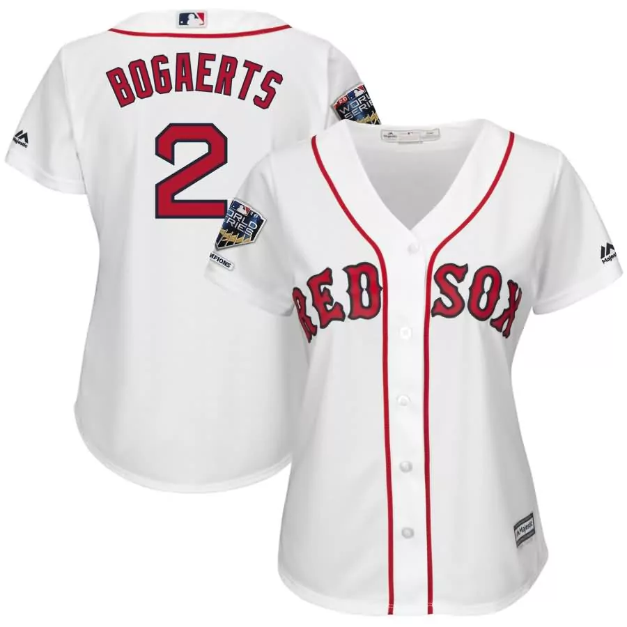 Xander Bogaerts 2 Red Sox Jersey White 2018 World Series Champions Men Home Cool