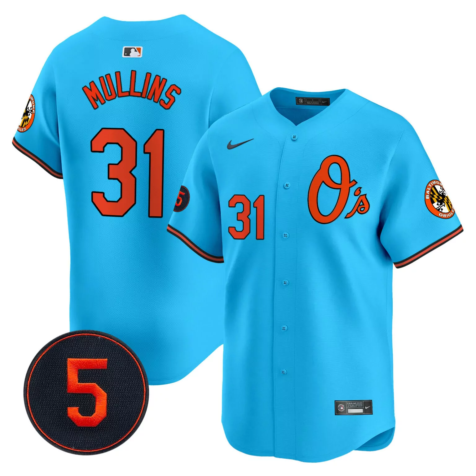 Cedric Mullins 31 Jersey Light Blue City Connect Baltimore Orioles Team Number Men