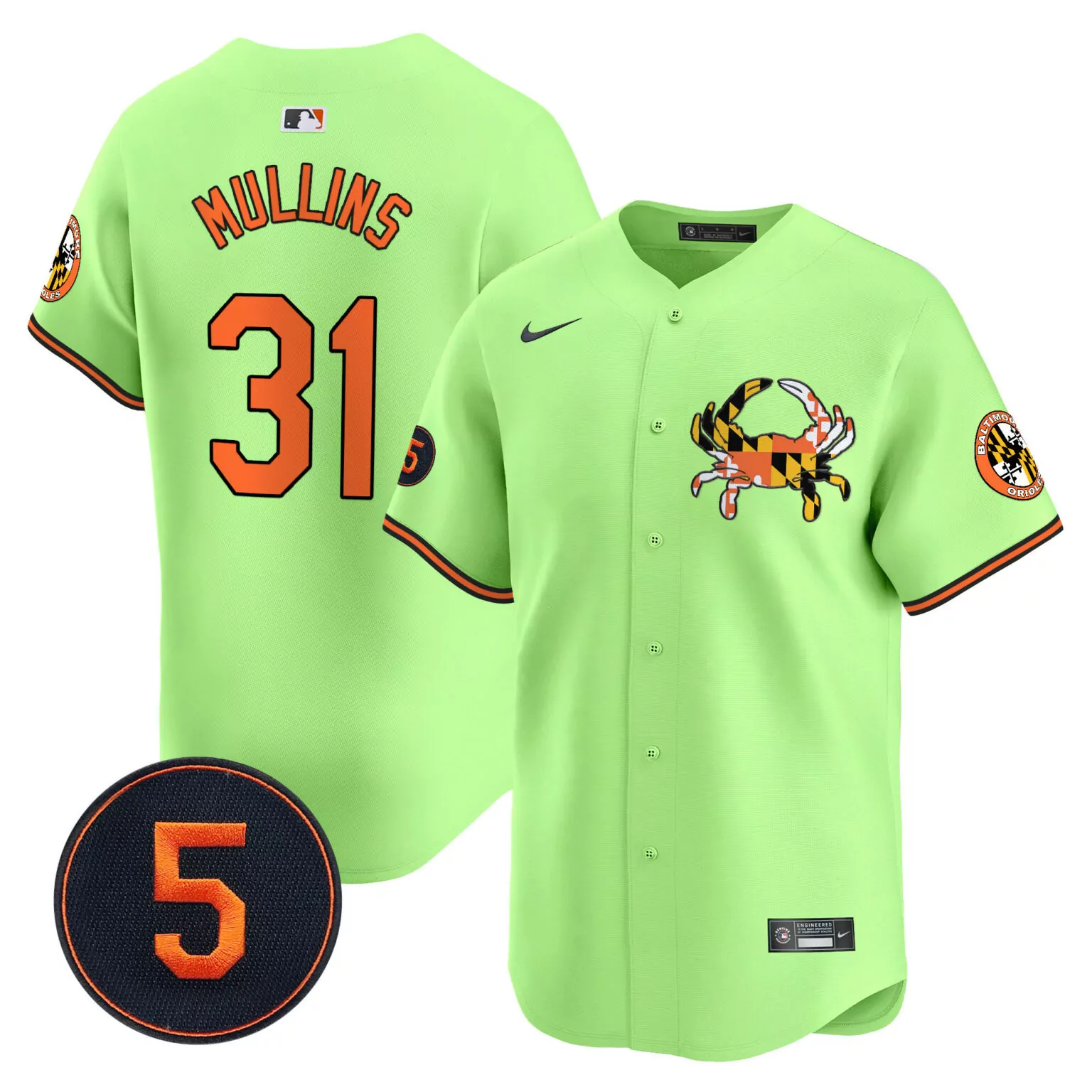 Cedric Mullins 31 Jersey Lime Green City Connect Baltimore Orioles Maryland Flag Crab