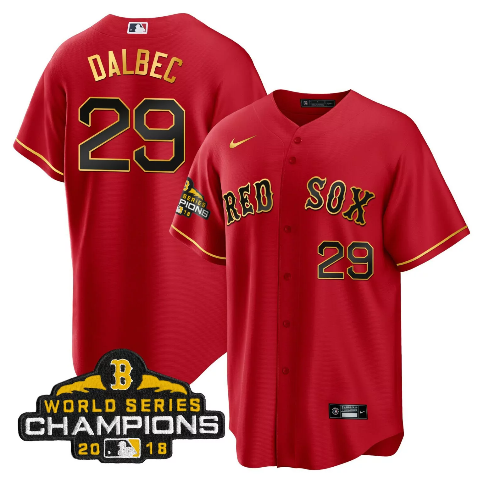 Bobby Dalbec 29 Boston Red Sox Jersey 2018 World Series Champions Men Gold Black