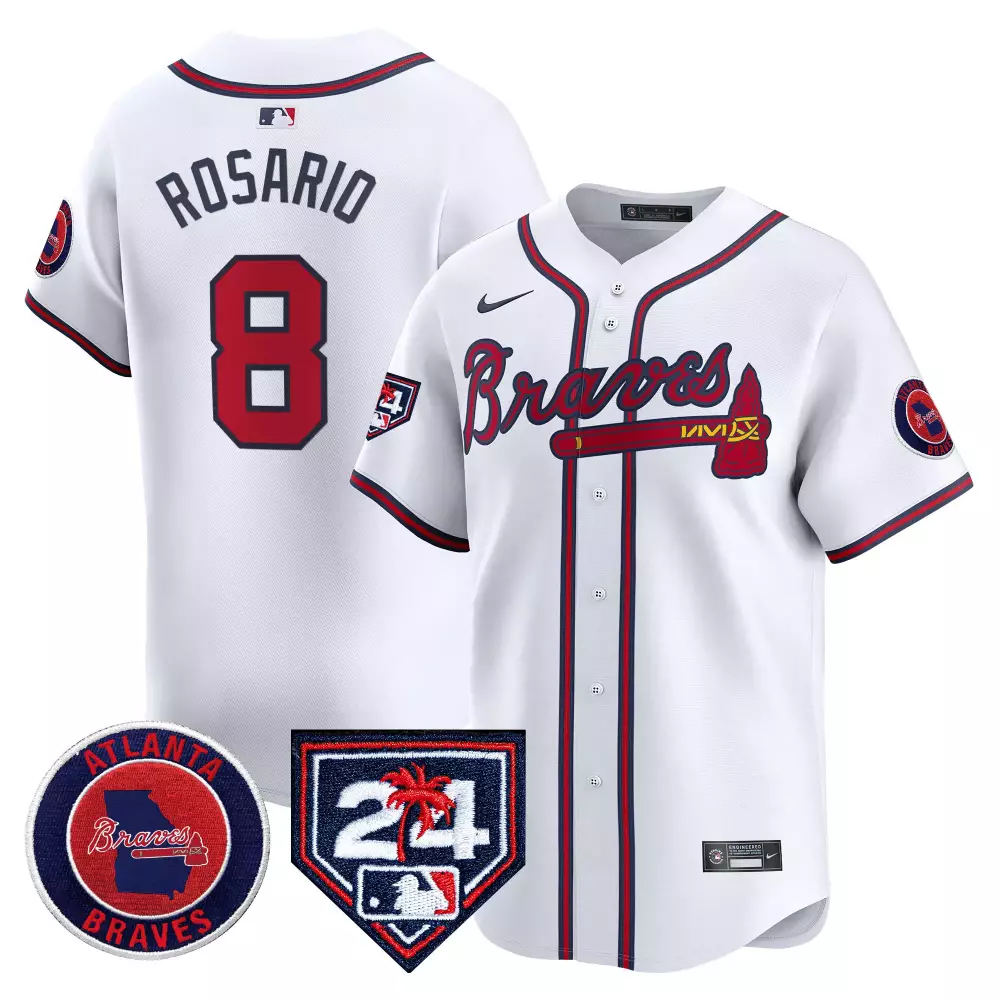 Eddie Rosario 8 Atlanta Braves Jersey White Men Red Navy Vapor Premier Limited All