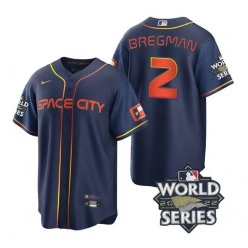 Alex Bregman 2 Houston Astros Jersey Navy Space City World Series 2022 Men Orange