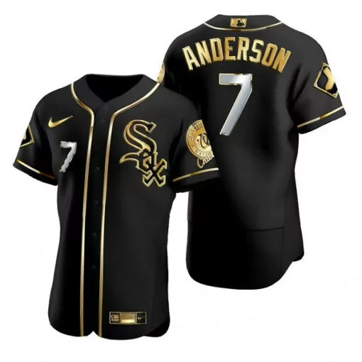 Tim Anderson 7 Chicago White Sox Jersey Black Men Gold Silver Flex Base Stitched