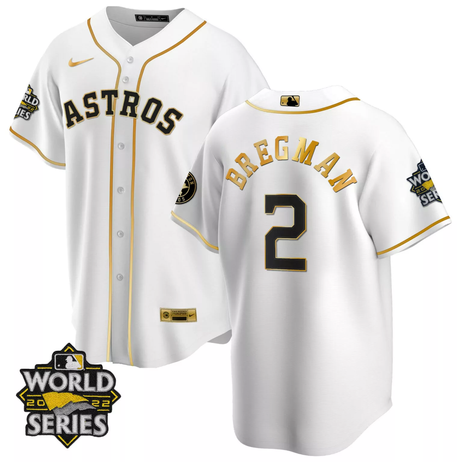 Alex Bregman 2 Houston Astros Jersey White World Series 2022 Men Gold All Stitched
