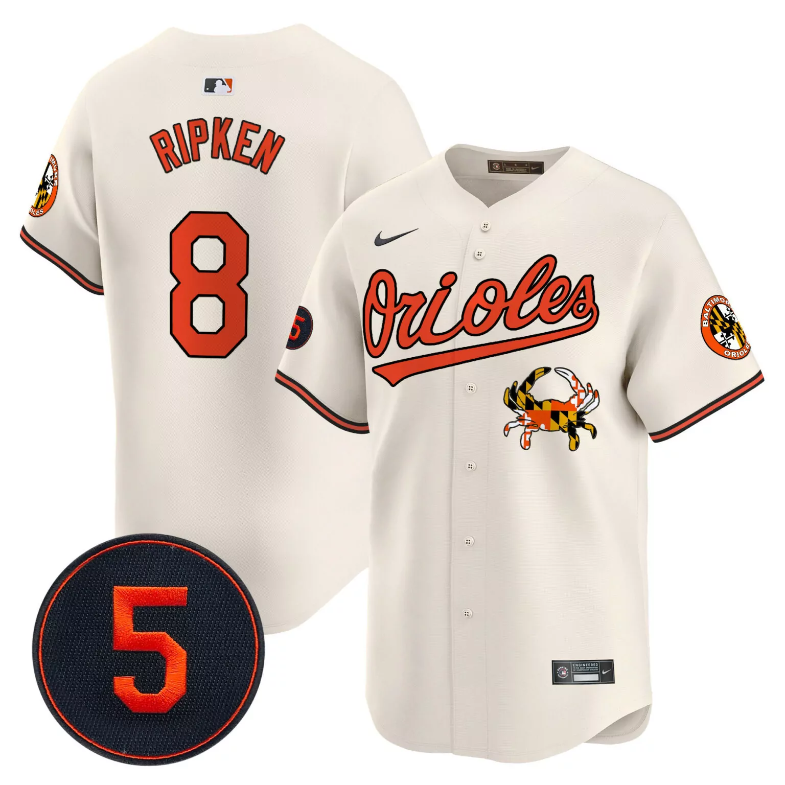 Cal Ripken 8 Baltimore Orioles Jersey Cream City Connect Team Crab Men Orange Black