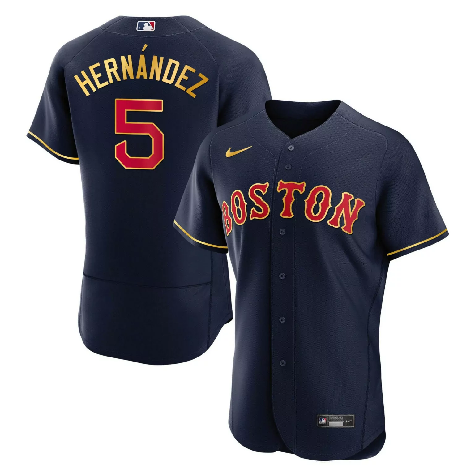 Enrique Hernandez 5 Jersey Navy Blue Boston Red Sox Men Gold Flex All Stitched