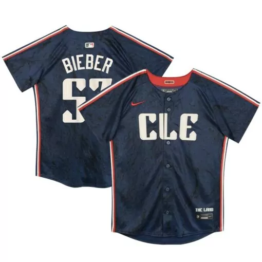 Shane Bieber 57 Guardians Jersey Navy Men White Red