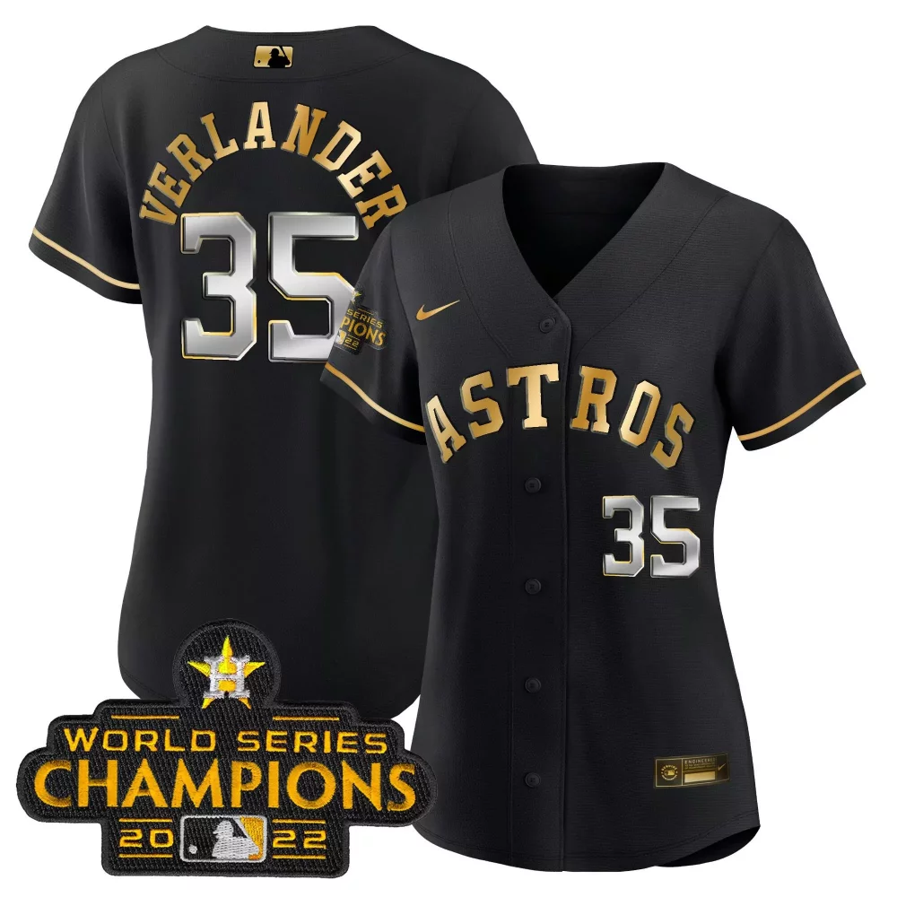 Justin Verlander 35 Astros Jersey Black World Series Champions 2022 Men Gold Silver