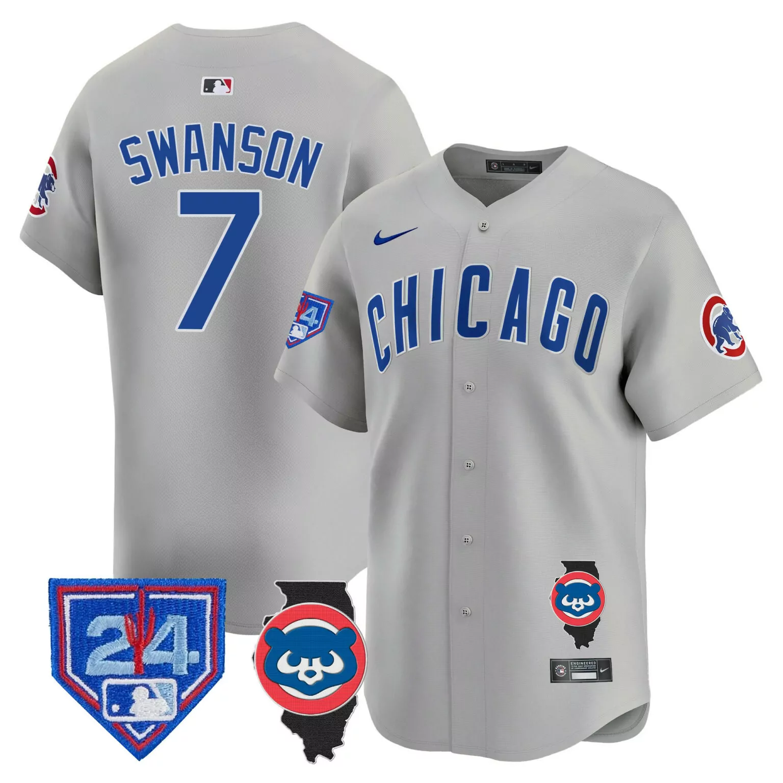 Dansby Swanson 7 Chicago Cubs Jersey Gray Illinois Shape 24 Home Plate Men Blue All