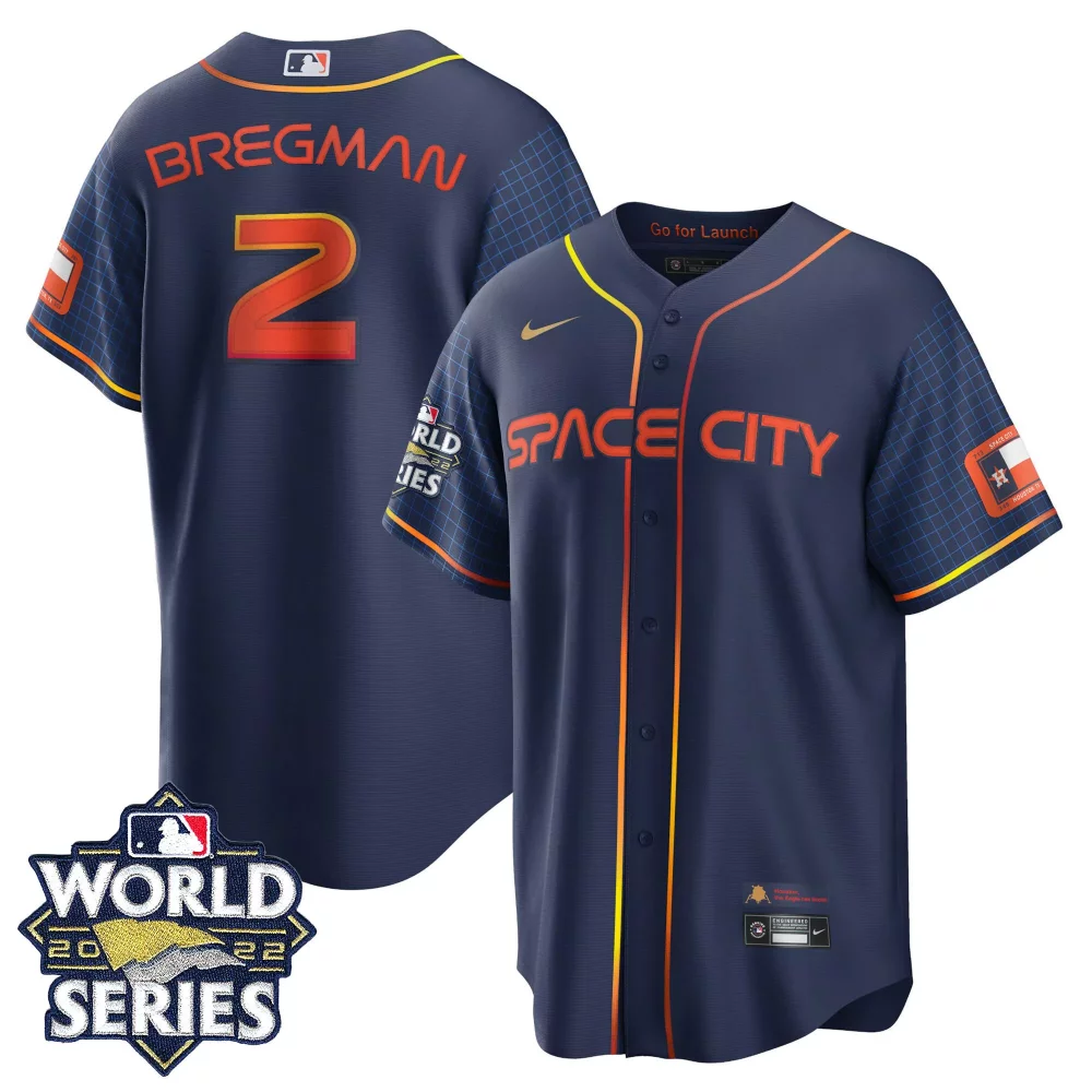 Alex Bregman 2 Houston Astros Jersey Navy Space City World Series 2022 Men Alternate