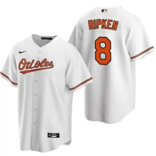 Cal Ripken 8 Orioles Jersey White Men Orange Black Cool Base Stitched