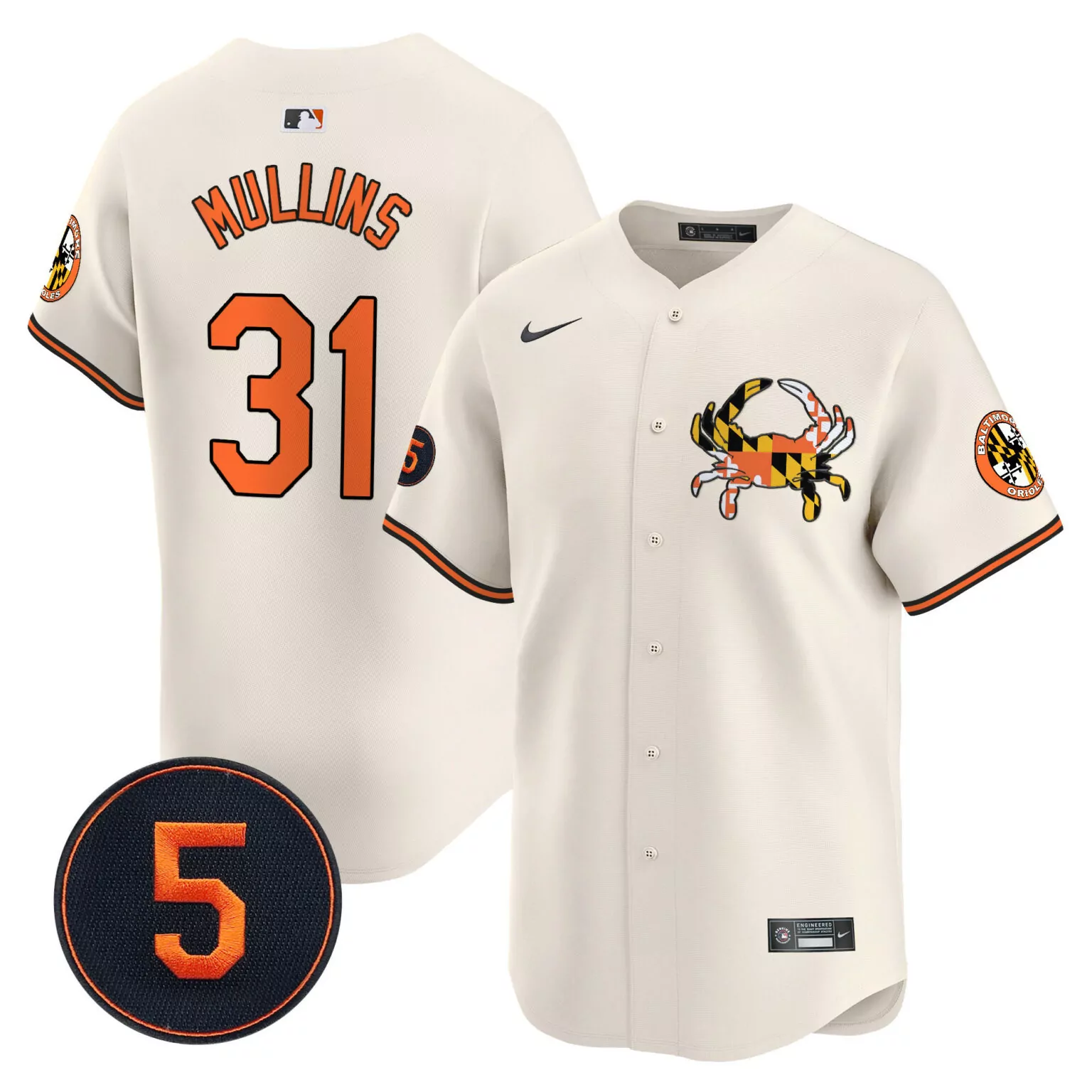 Cedric Mullins 31 Jersey Cream Baltimore Orioles Maryland Crab Men Orange Black Unisex