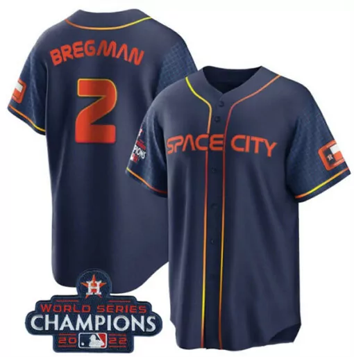 Alex Bregman 2 Houston Astros Jersey Navy Blue Space City World Series Champions 2022